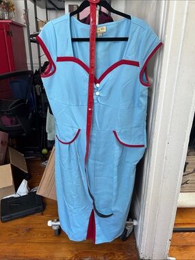 Lindy Bop Light Blue Dress with Red Trim